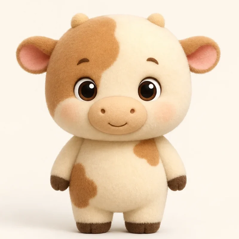 Moo, a small cream and caramel cow